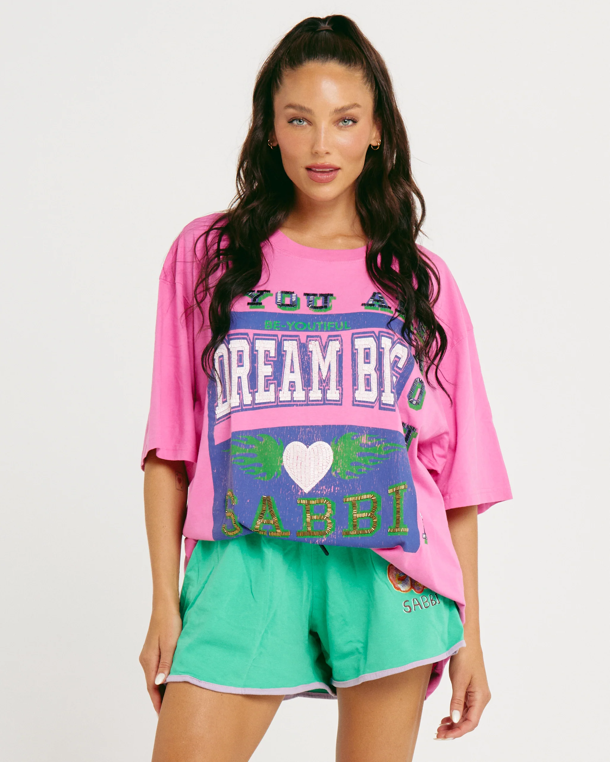 THE VERY OVERSIZED BEADED DREAM BIG TEE - PINK - WHOLESALE (pack 5) 1.1.1.1.1 RRP $99.95